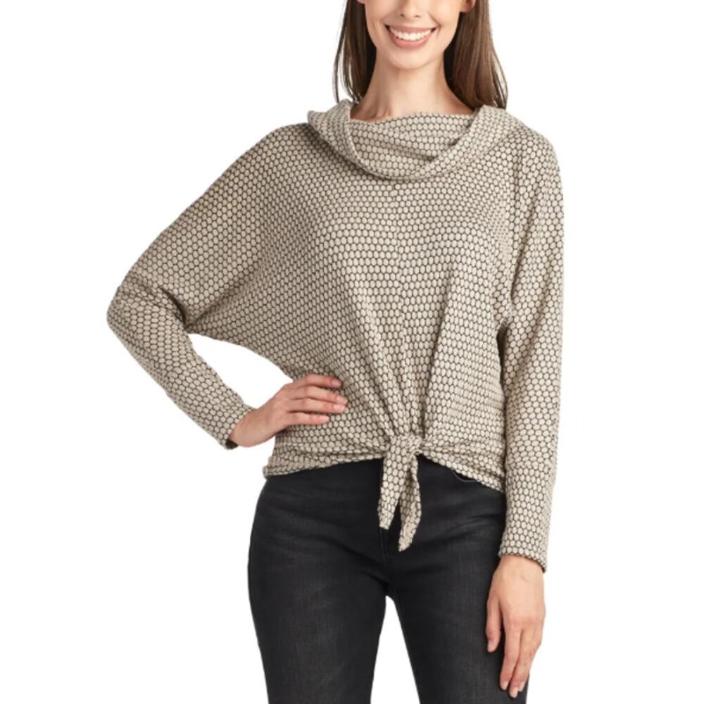 NEW BCX Top Medium Tan Honeycomb Knot Tie Hem Dolman Cowlneck Sweater draped